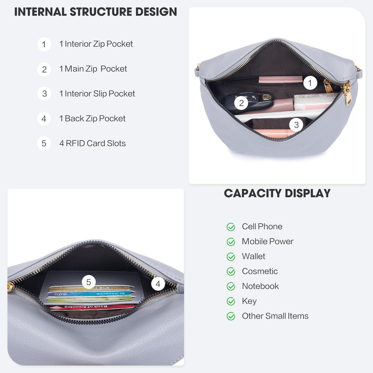 Kleine Damen Umhängetasche RFID Vegan Leder Crossbody Brusttasche