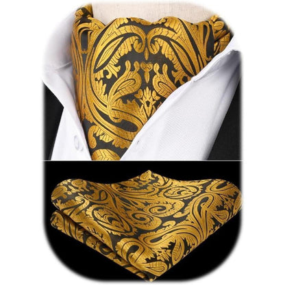 Herren Krawattenschal & Einstecktuch Set Paisley Gold