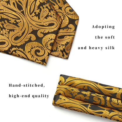 Herren Krawattenschal & Einstecktuch Set Paisley Gold