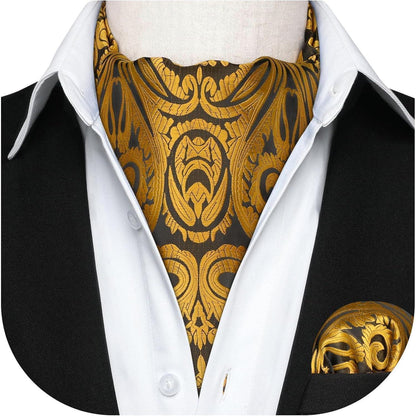 Herren Krawattenschal & Einstecktuch Set Paisley Gold