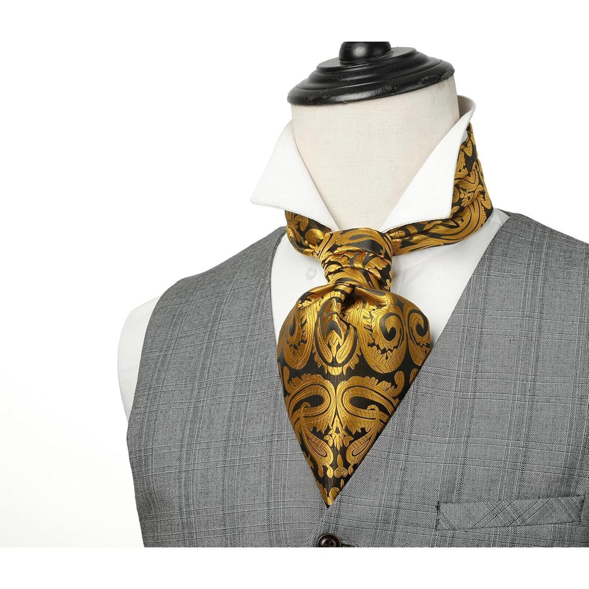 Herren Krawattenschal & Einstecktuch Set Paisley Gold