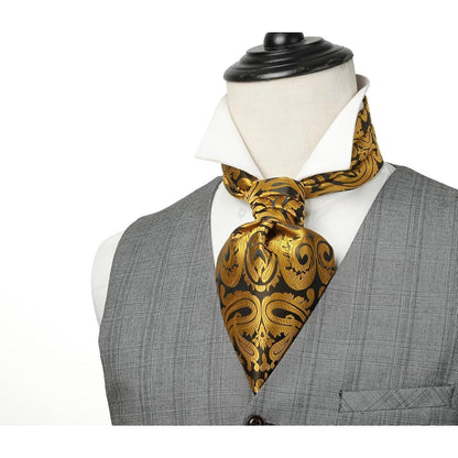 Herren Krawattenschal & Einstecktuch Set Paisley Gold
