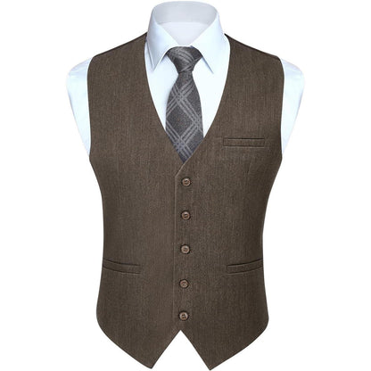 Herren Anzugweste Baumwolle V-Ausschnitt Elegant Braun XS-4XL