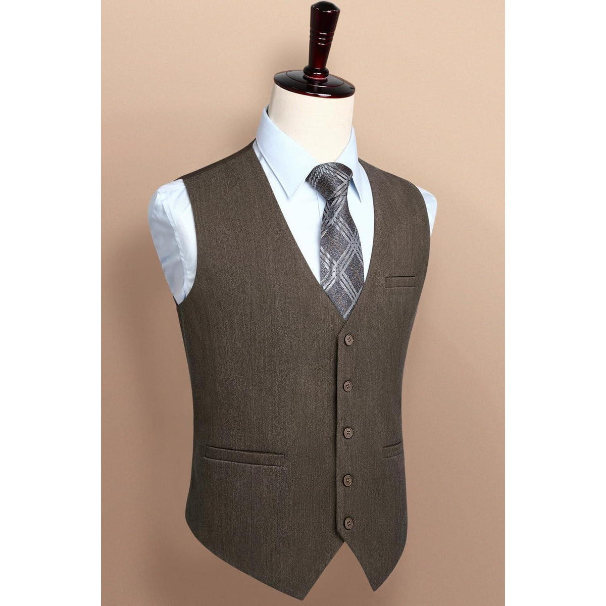 Herren Anzugweste Baumwolle V-Ausschnitt Elegant Braun XS-4XL