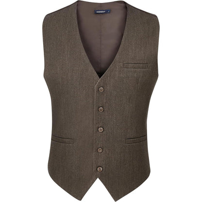 Herren Anzugweste Baumwolle V-Ausschnitt Elegant Braun XS-4XL