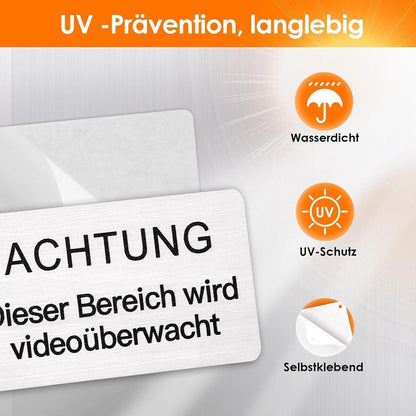 Videoüberwachungsschild 4 Stk. 8.5x3cm Selbstklebend Alu