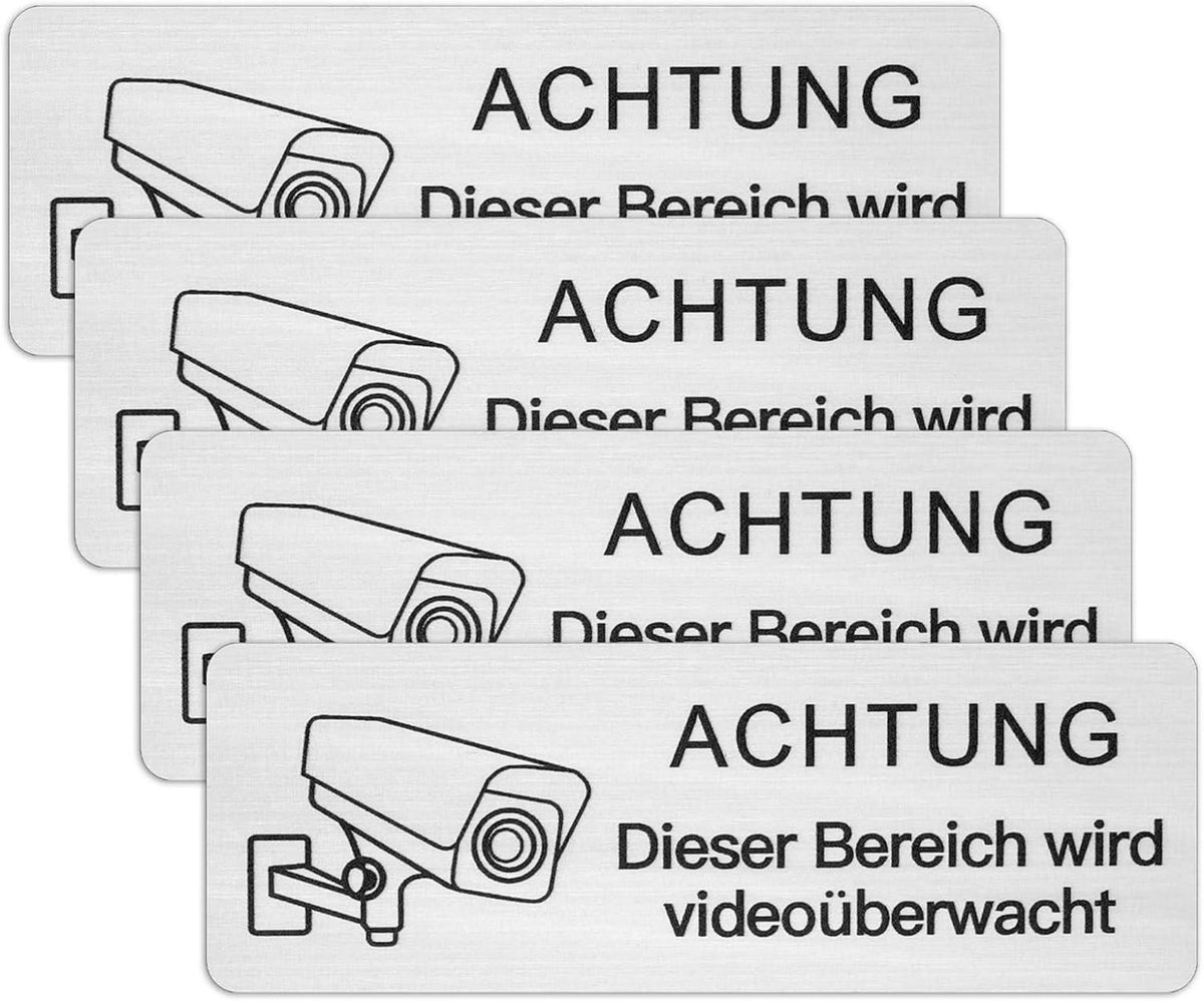 Videoüberwachungsschild 4 Stk. 8.5x3cm Selbstklebend Alu