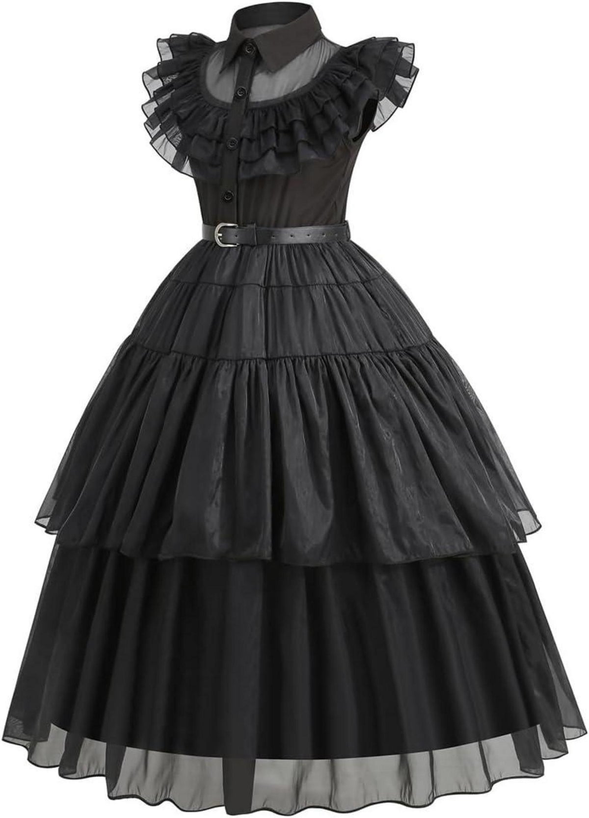 Mädchen Wednesday Kostüm Kinder Deluxe Schwarzes Kleid Set Halloween Gr. L