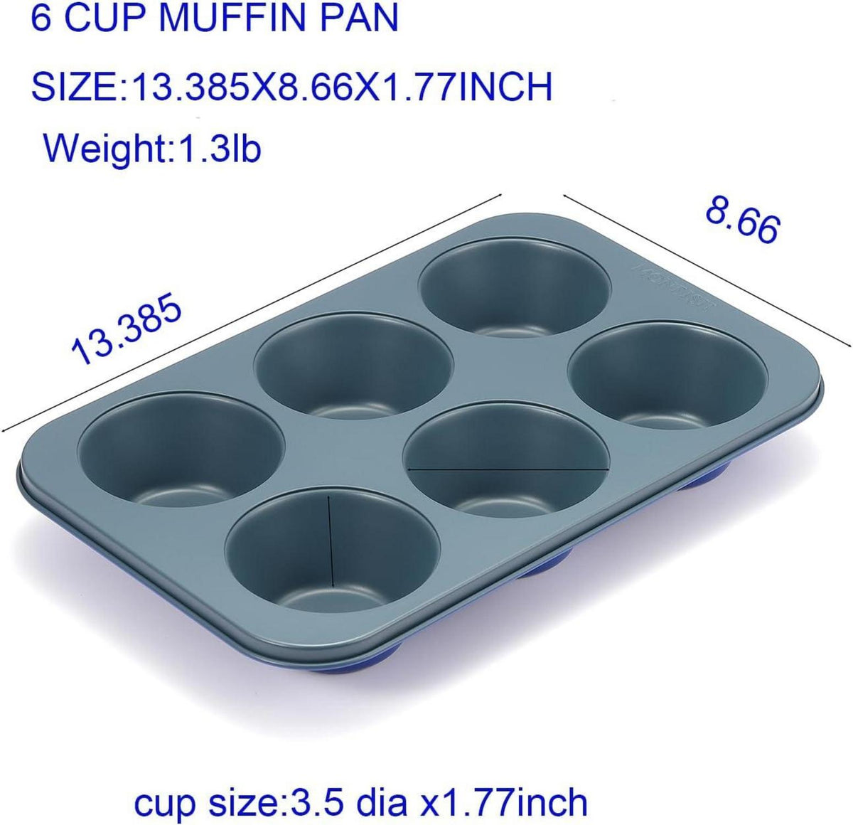 Monfish Jumbo-Muffinform, Karbonstahl, Haze Blue, Antihaftbeschichtung, 9 cm