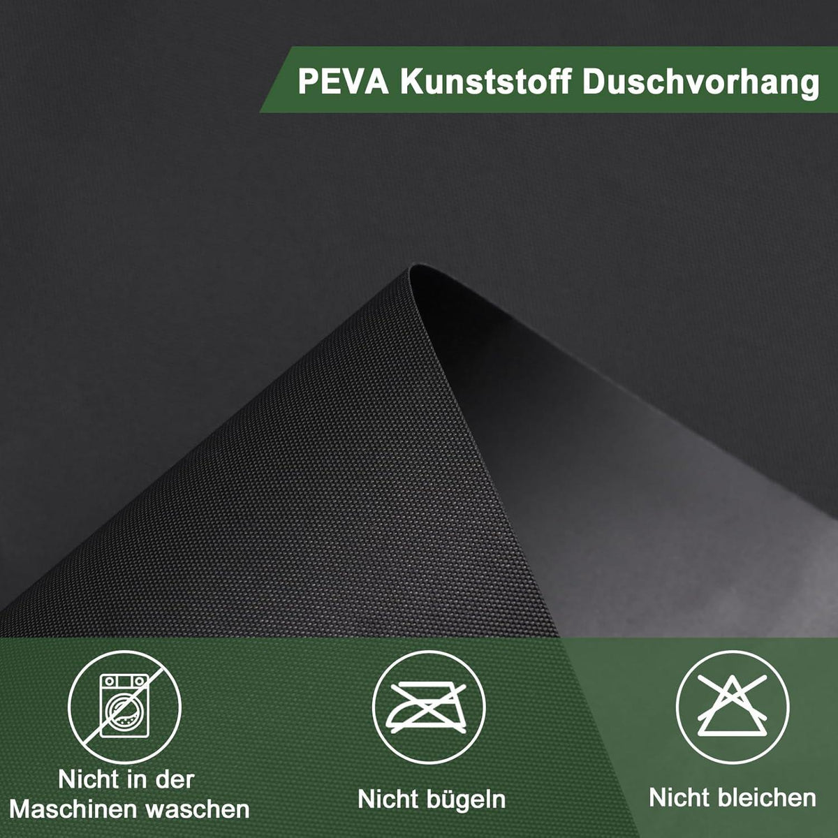 Duschvorhang Schwarz Wasserdicht Antischimmel mit 12 Duschvorhangringe
