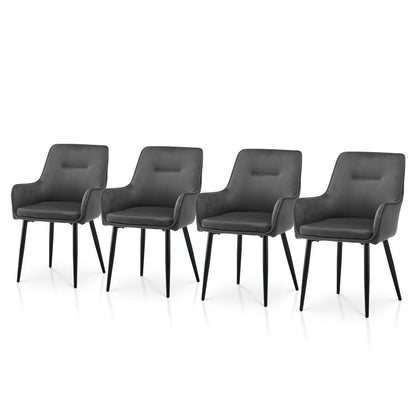 Samt Esszimmerstühle 4er-Set mit Armlehnen & Kissen, Grau