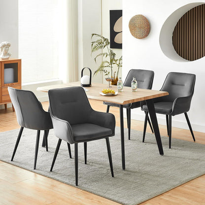 Samt Esszimmerstühle 4er-Set mit Armlehnen & Kissen, Grau