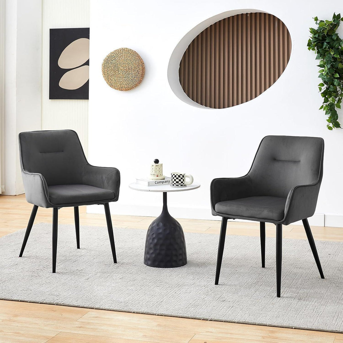 Samt Esszimmerstühle 4er-Set mit Armlehnen & Kissen, Grau