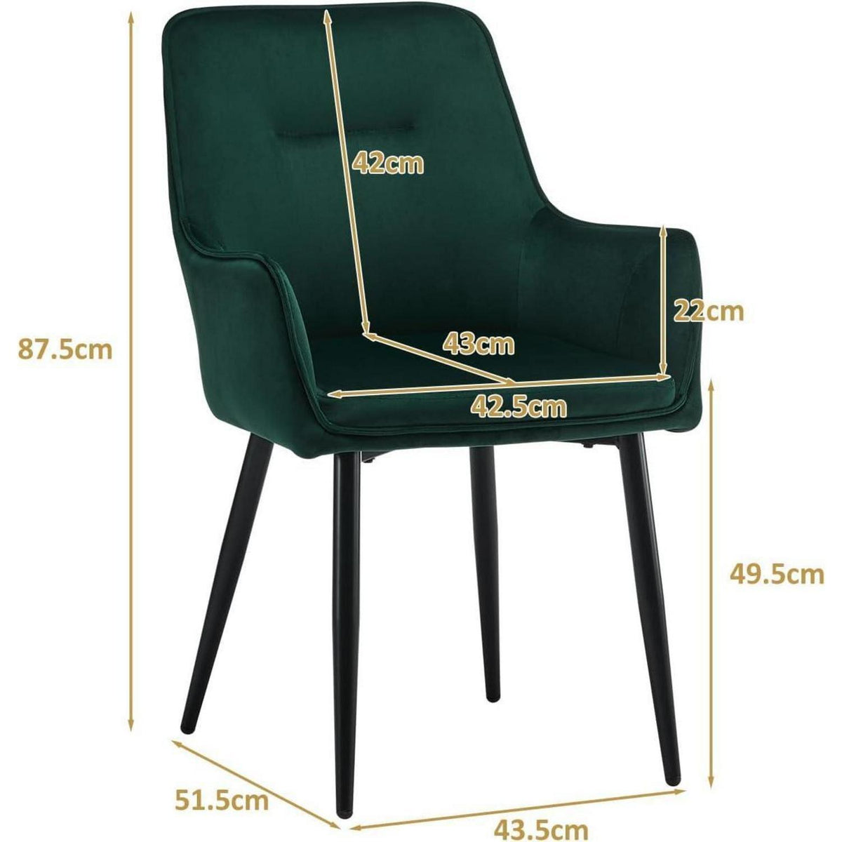 Samt Esszimmerstühle 4er-Set mit Armlehnen & Kissen, Grün