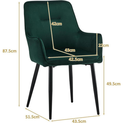 Samt Esszimmerstühle 4er-Set mit Armlehnen & Kissen, Grün