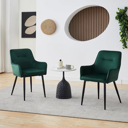 Samt Esszimmerstühle 4er-Set mit Armlehnen & Kissen, Grün