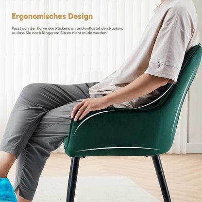 Samt Esszimmerstühle 4er-Set mit Armlehnen & Kissen, Grün