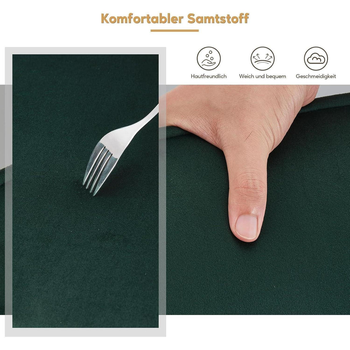 Samt Esszimmerstühle 4er-Set mit Armlehnen & Kissen, Grün