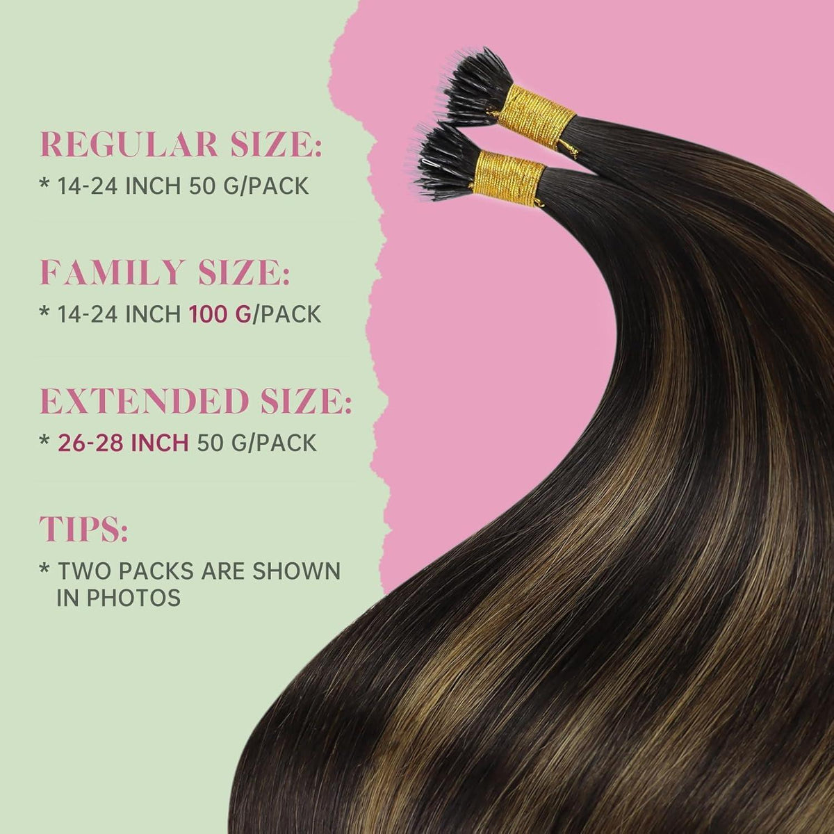 Echthaar Nanoring Extensions Ombre Braun 45cm