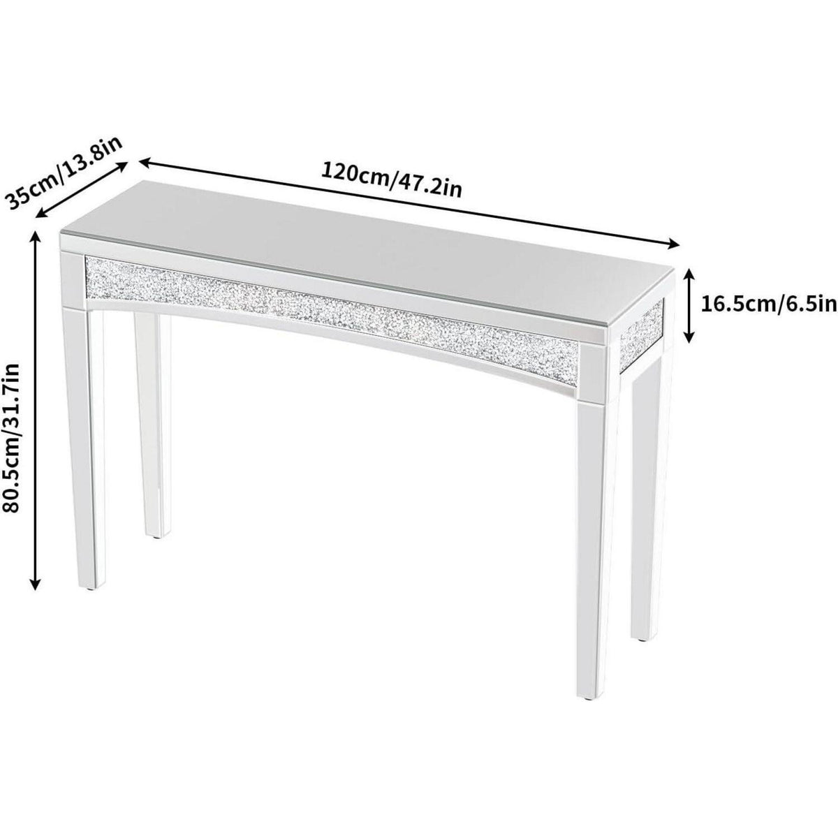 Konsolentisch Silber Kristall 120cm | Moderner Flurtisch mit Spiegel