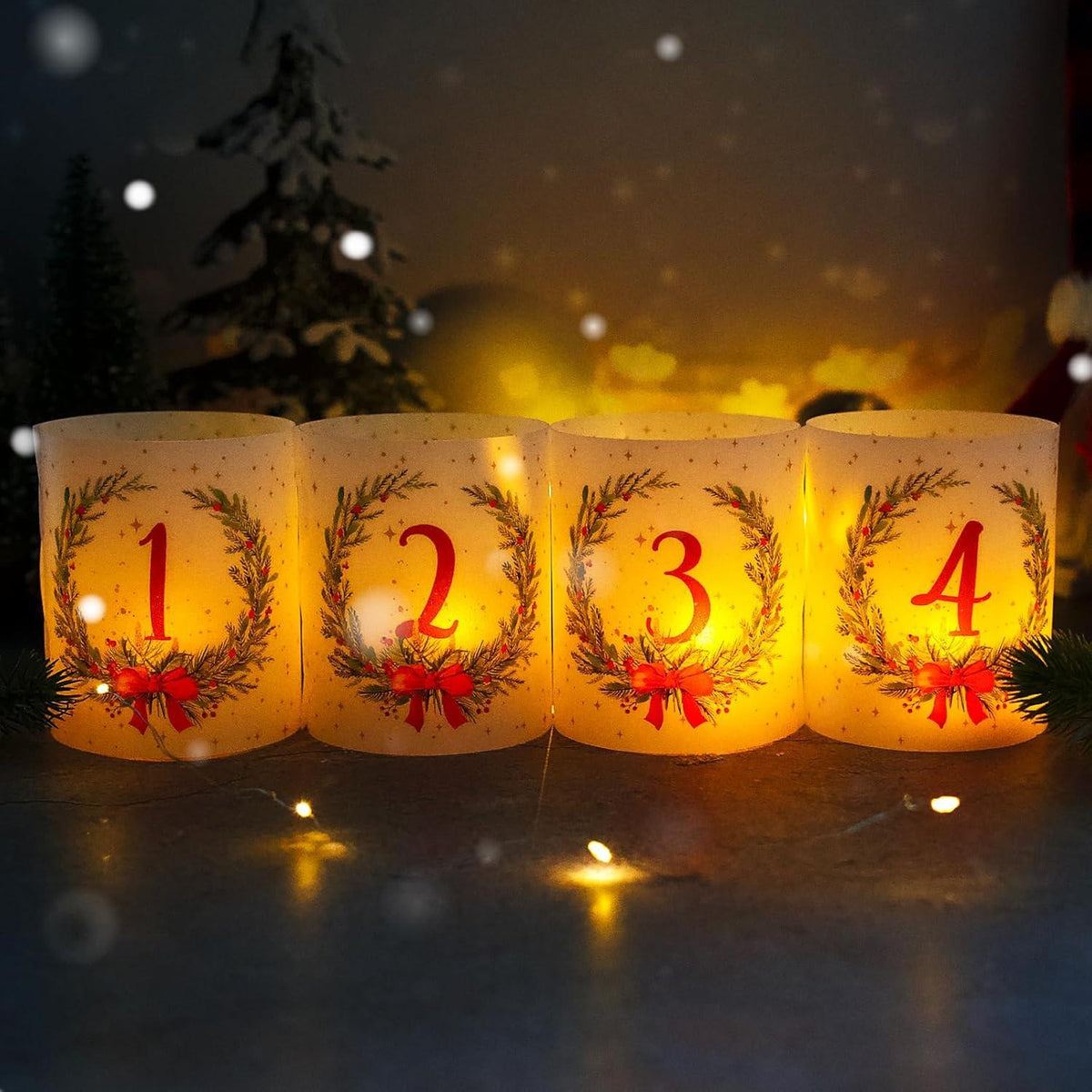 12-teiliges Advent Windlicht Set Weihnachtsdeko Kerzen Tischlichter
