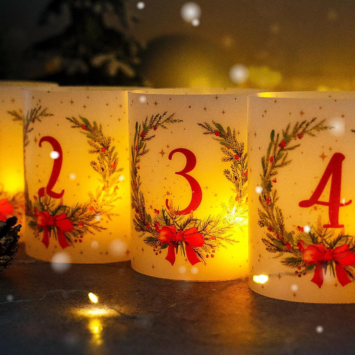 Adventszahlen Windlicht Tischdeko Kerzen Weihnachten Deko 12-teilig