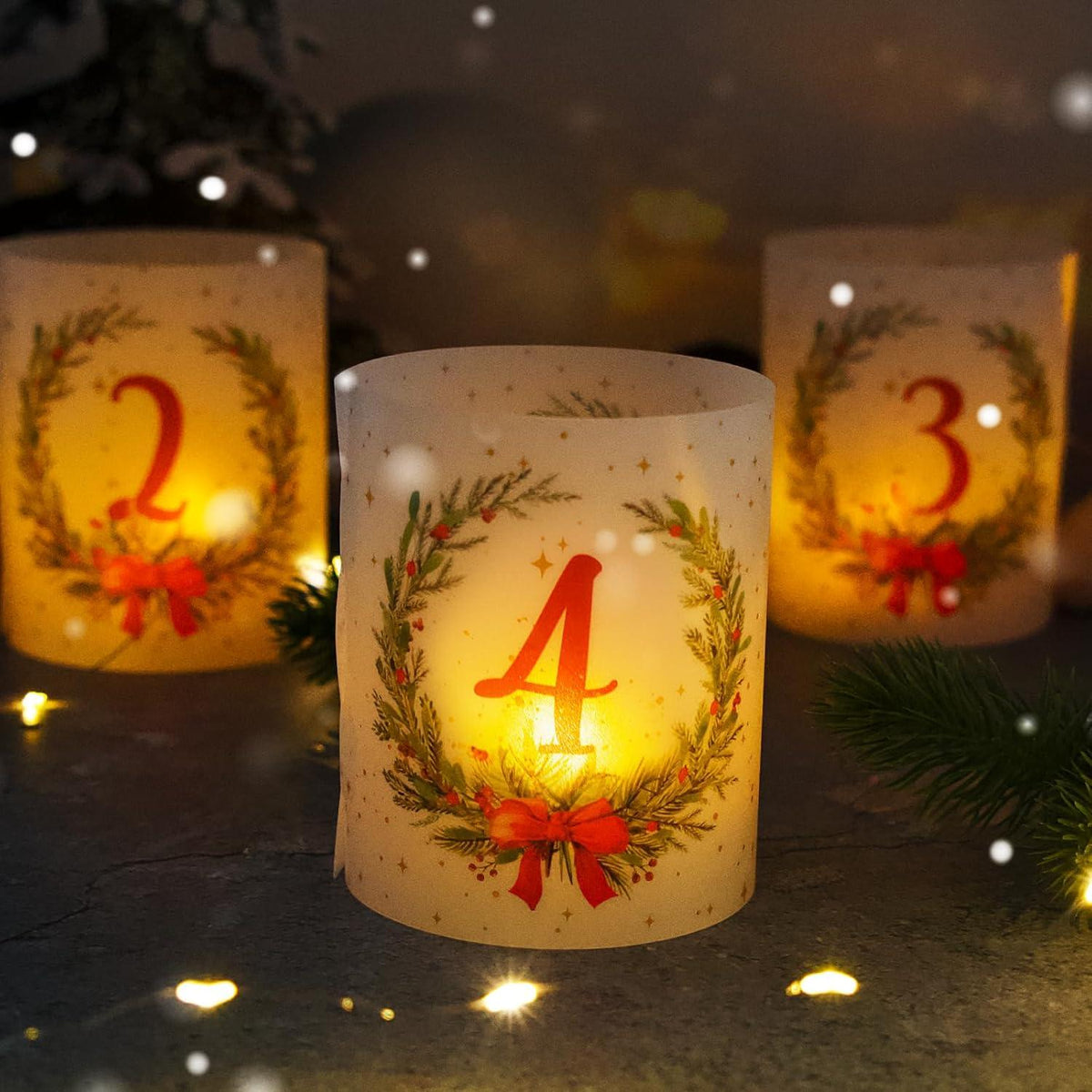 Adventszahlen Windlicht Tischdeko Kerzen Weihnachten Deko 12-teilig