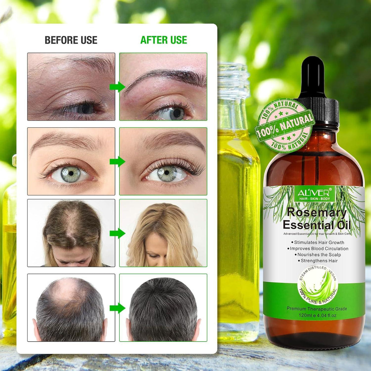 Rosmarinöl Haarwachstum Massagebürste Augenbrauen Wimpern 120ml