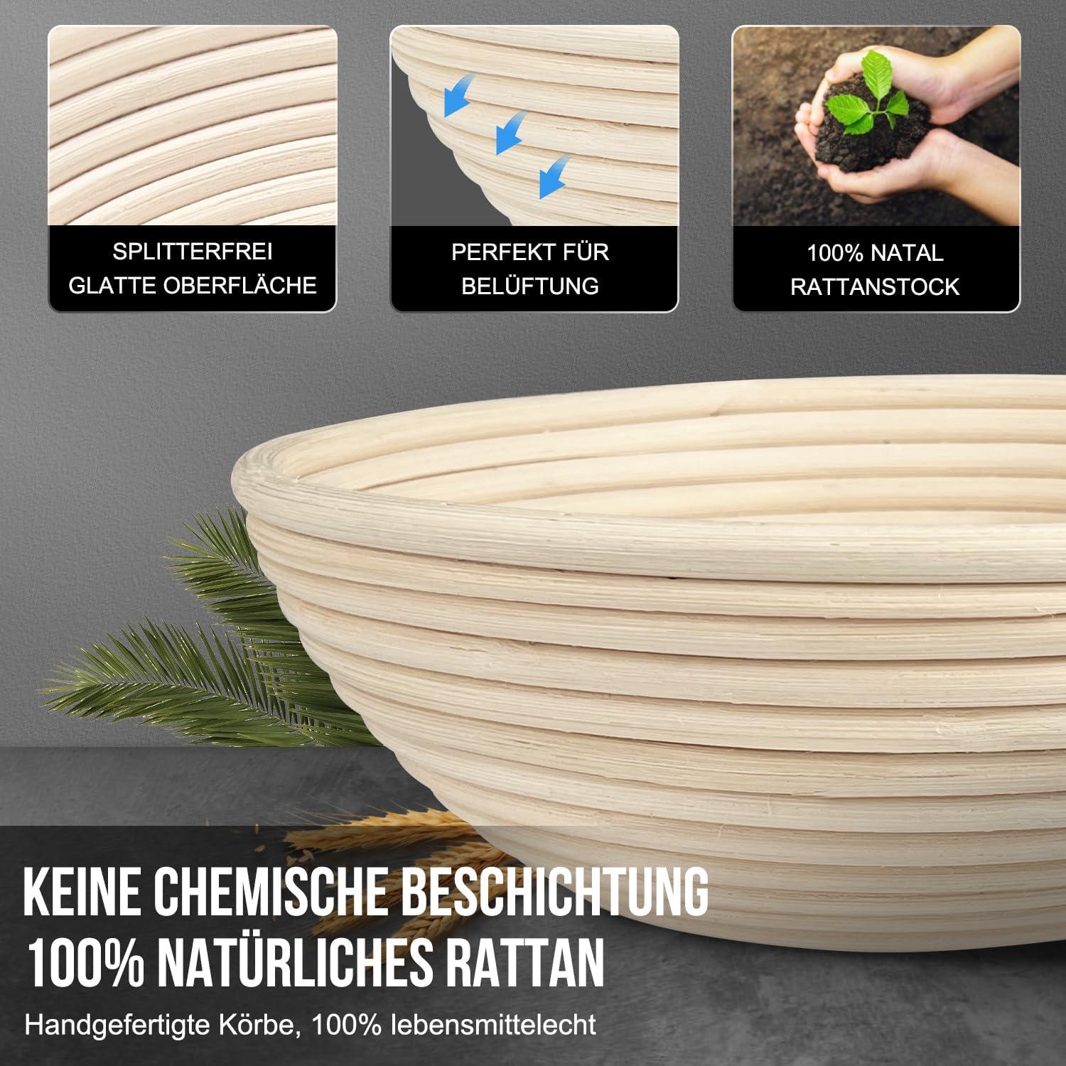 Gärkörb Set 2 Stück mit Zubehör und Liner, 100% Rattan