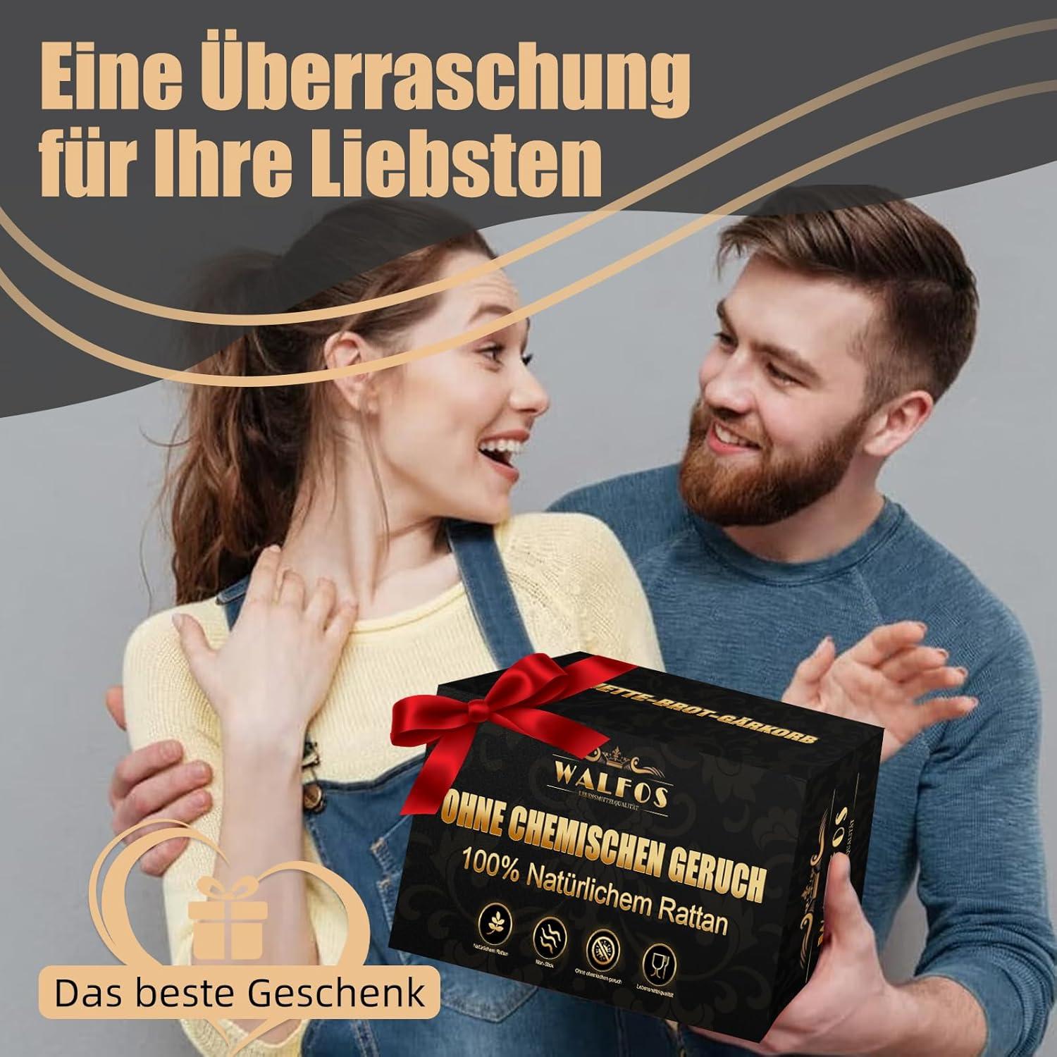 Gärkörb Set 2-tlg. 23cm Rund 25cm Oval Rattan Bäckermesser Leintücher