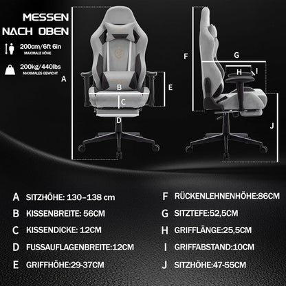 Ergonomischer Gaming Stuhl 180 kg Belastbarkeit in Lederoptik