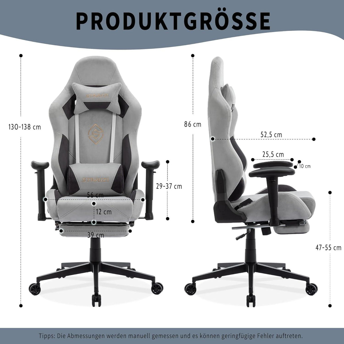 Ergonomischer Gaming Stuhl 180 kg Belastbarkeit Wildleder