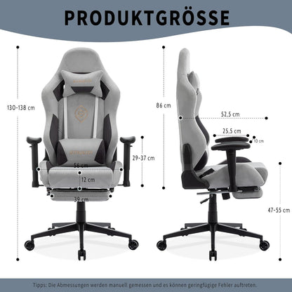 Ergonomischer Gaming Stuhl 180 kg Belastbarkeit Wildleder