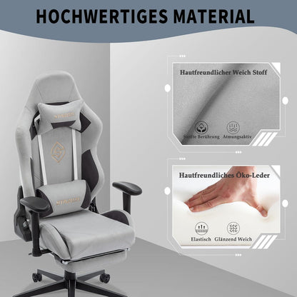 Ergonomischer Gaming Stuhl 180 kg Belastbarkeit Wildlederimitat Grau