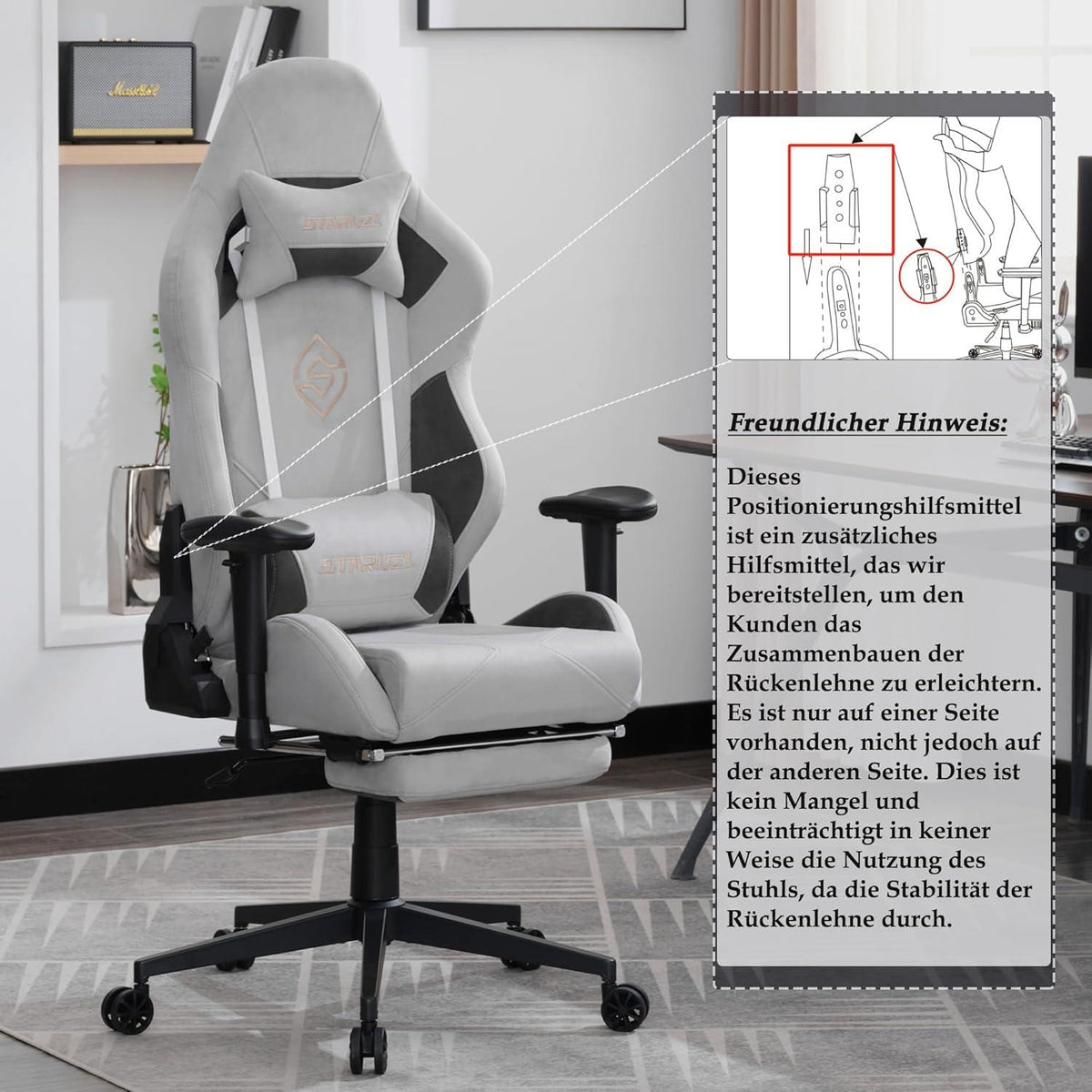 Ergonomischer Gaming Stuhl 180 kg Belastbarkeit Wildlederimitat Bürostuhl