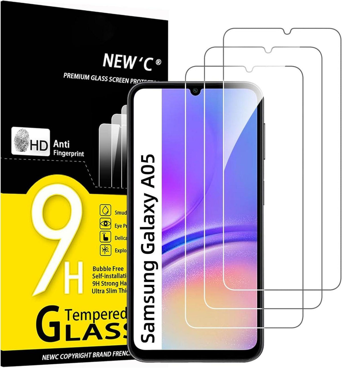 Panzer Schutzglas Samsung Galaxy A05 A05s 3er Set Displayschutz 9H