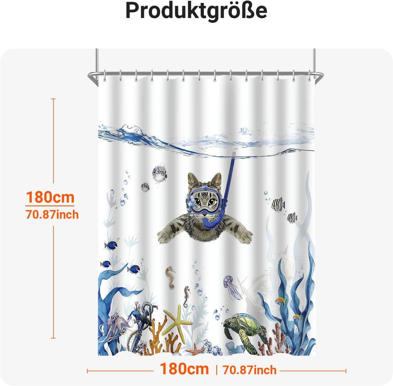 Duschvorhang 180x180cm Katzenschwimme Antischimmel Wasserabweisend