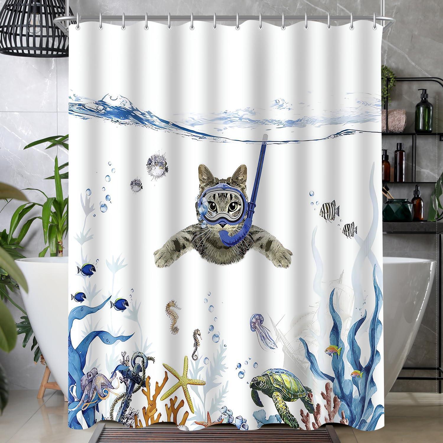 Duschvorhang Katzenschwimme Antischimmel Textil 240x180cm