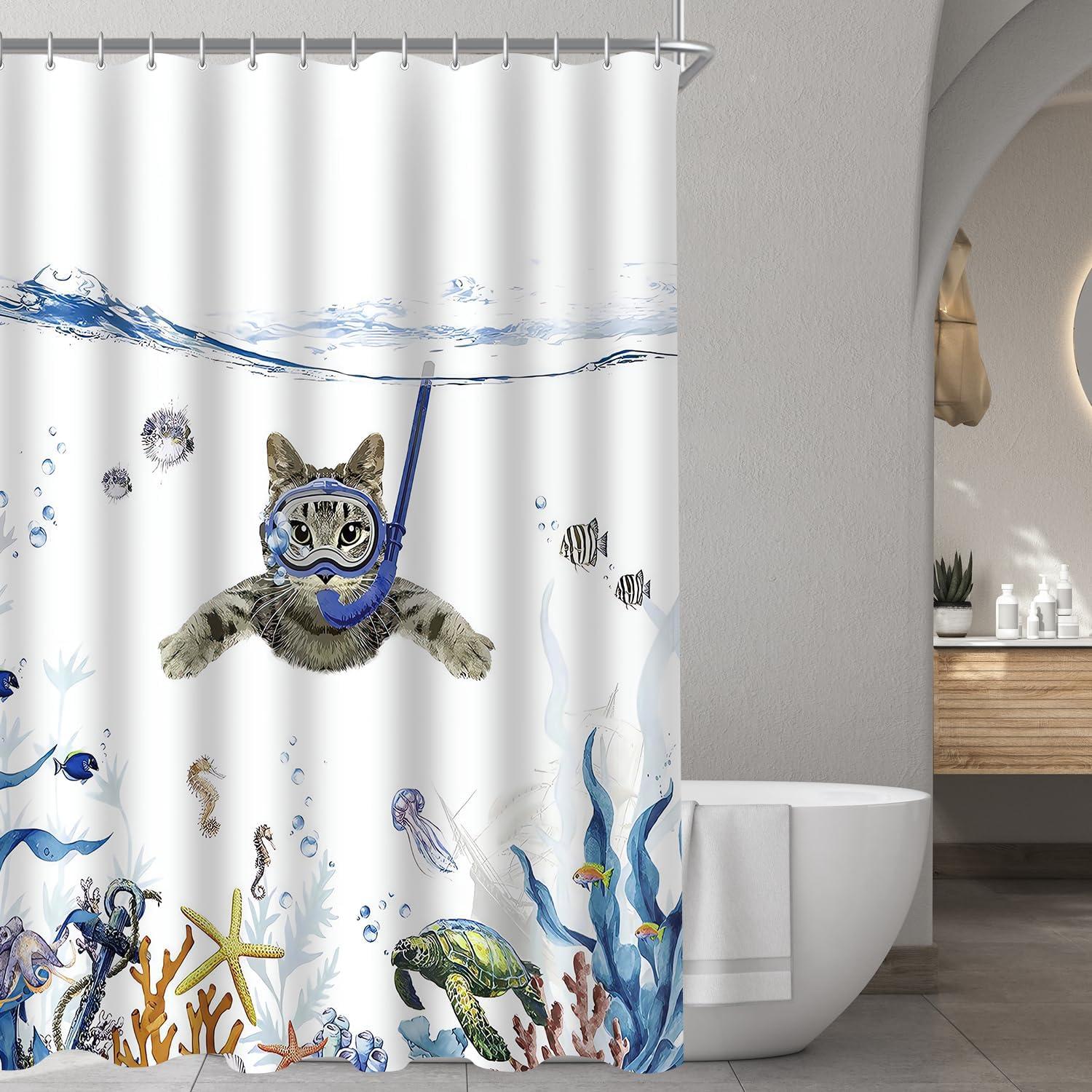 Duschvorhang 240x200cm Katzenschwimme Antibakteriell Waschbar Wasserabweisend