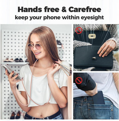 Handykette für Samsung Galaxy S24 Ultra - Transparente Necklace Hülle mit verstellbarem Band und stoßfestem TPU-Schutz, Rosa