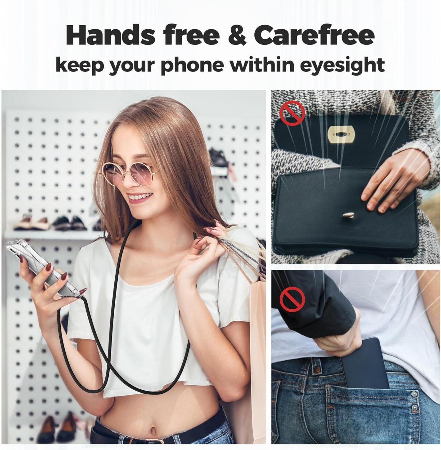 Samsung Galaxy S24 Plus Handykette mit Necklace Hülle - Transparente Stoßfeste Handyhülle mit Umhängeband - Schwarz