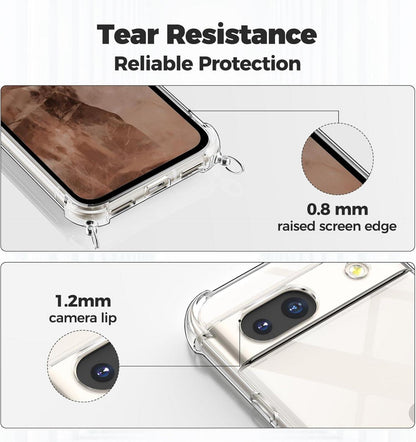 Handykette für Google Pixel 8A, Transparente Hülle mit Kordel, Schwarz