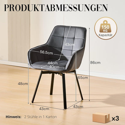 Drehbarer Esszimmerstuhl Set 6x Samt Dunkelgrau mit Armlehne
