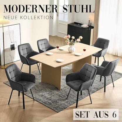 Drehbarer Esszimmerstuhl Set 6x Samt Dunkelgrau mit Armlehne