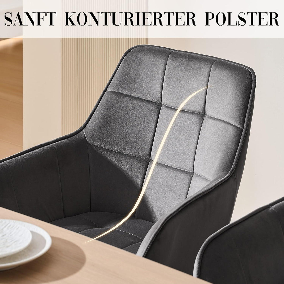 Drehbarer Esszimmerstuhl Set 6x Samt Dunkelgrau mit Armlehne