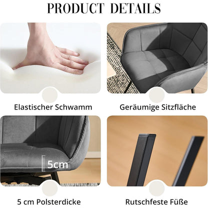 Drehbarer Esszimmerstuhl Set 6x Samt Dunkelgrau mit Armlehne