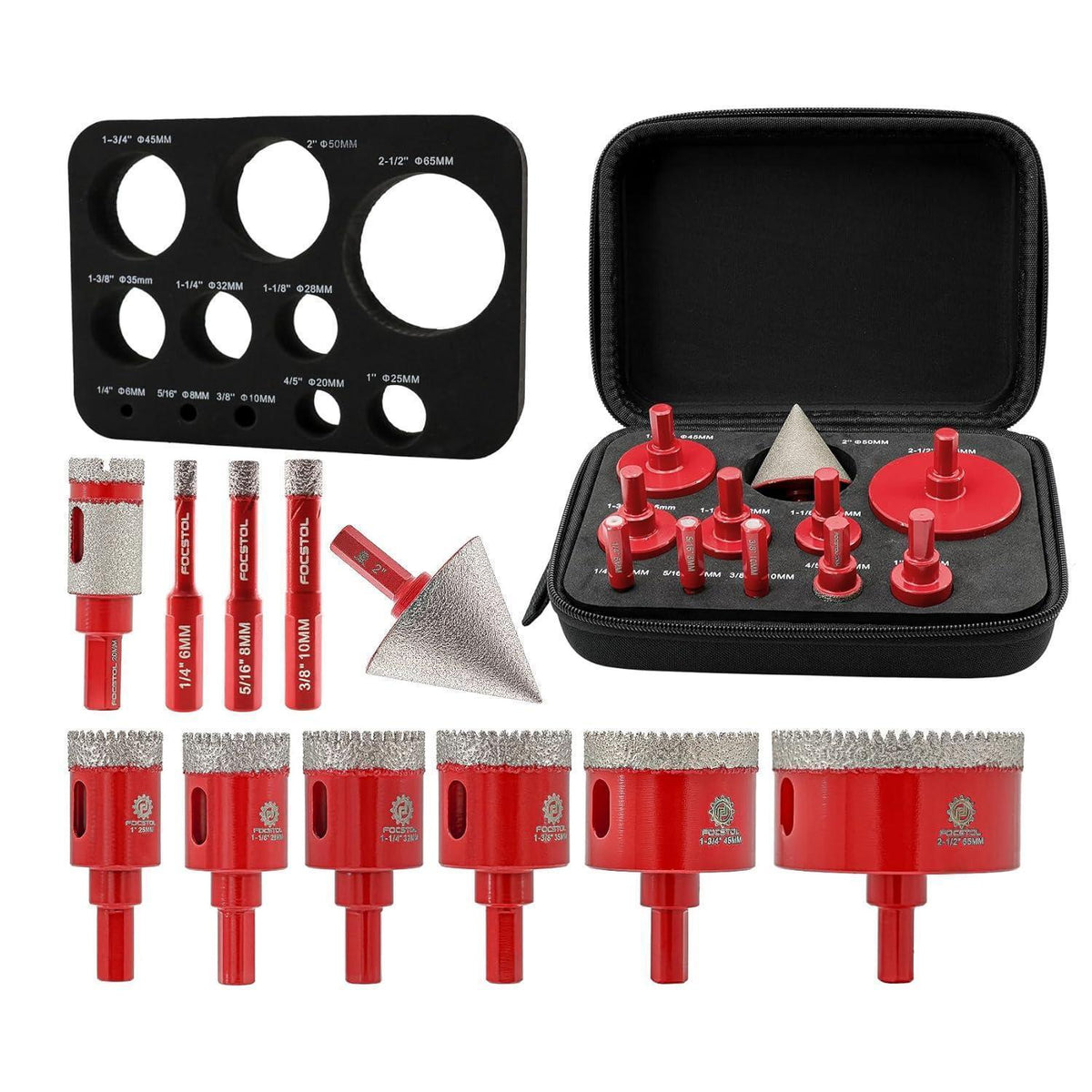 Diamant Fliesenbohrer Set 11-teilig für Porzellan, Granit & Marmor