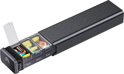 Tablettenbox 7 Tage Pillendose Aluminium Schwarz
