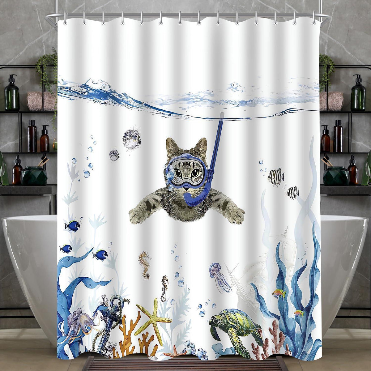 Duschvorhang Katzenschwimme 200x200cm Antischimmel Polyester Stoff