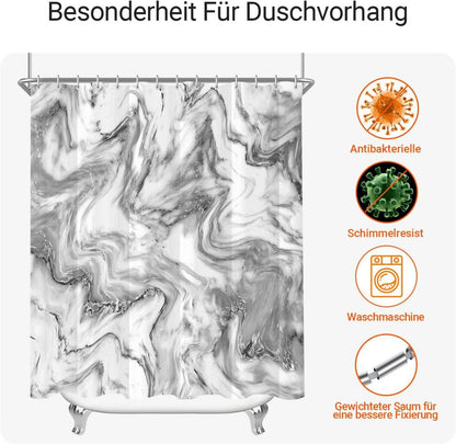 Duschvorhang Marmor Antischimmel 180x200cm, wasserabweisend waschbar mit Ösen